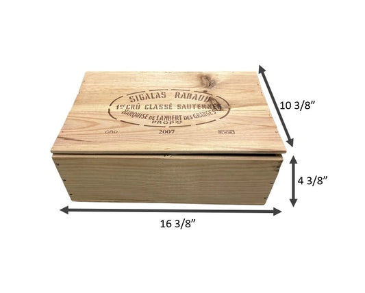 Sauternes Premier Cru repurposed wooden wine crate with Detached Lid from Chateau Sigalas Rabaud winery in Bordeaux, France.