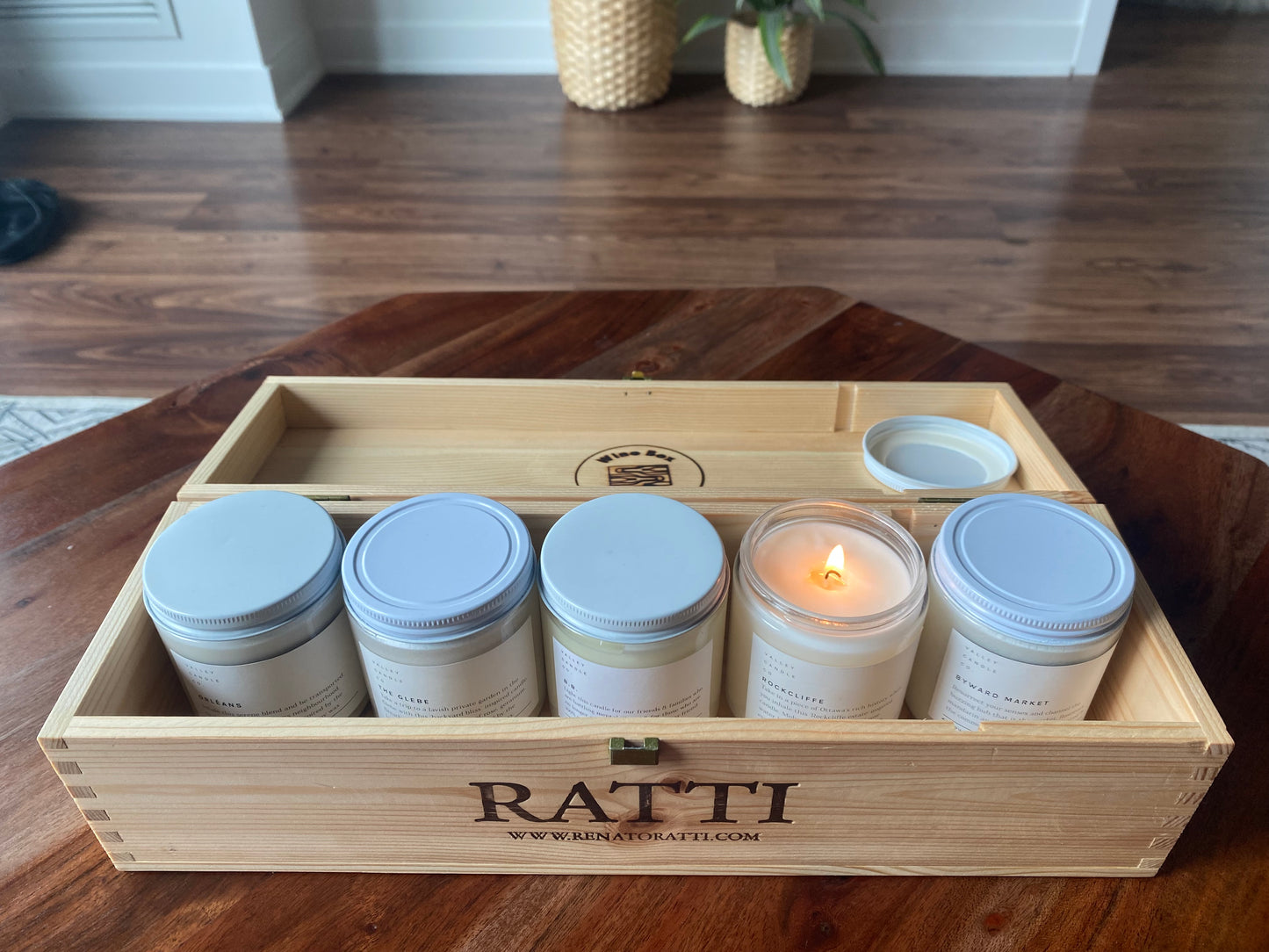 Ratti Barolo upcycled wooden wine crate Storage Box with Hinged Lid from Cantina Ratti winery in Italy.