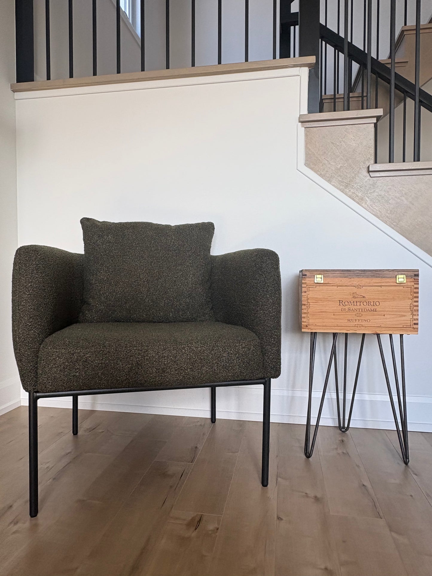 Ruffino Romitorio upcycled wooden wine crate Side Table with Hinged Lid from Ruffino winery in Tuscany, Italy.