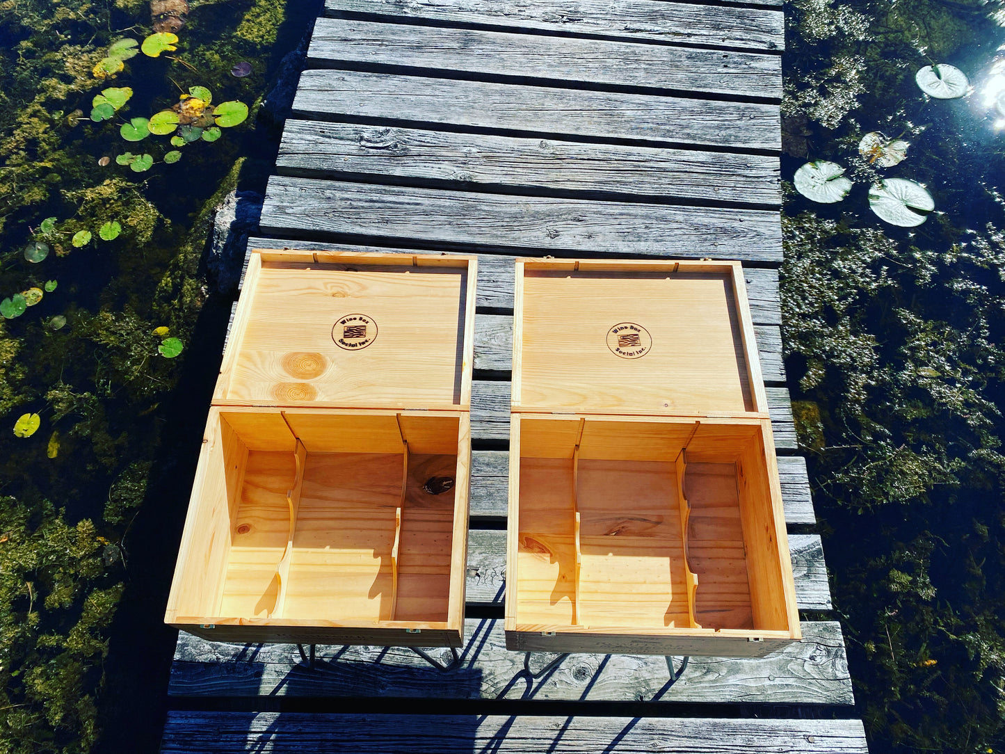 Ruffino Romitorio upcycled wooden wine crate Side Table with Hinged Lid from Ruffino winery in Tuscany, Italy.