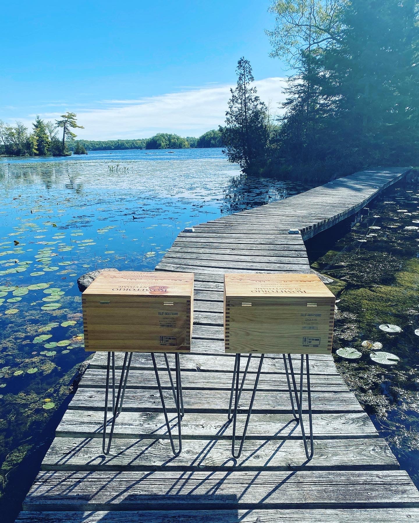 Ruffino Romitorio upcycled wooden wine crate Side Table with Hinged Lid from Ruffino winery in Tuscany, Italy.