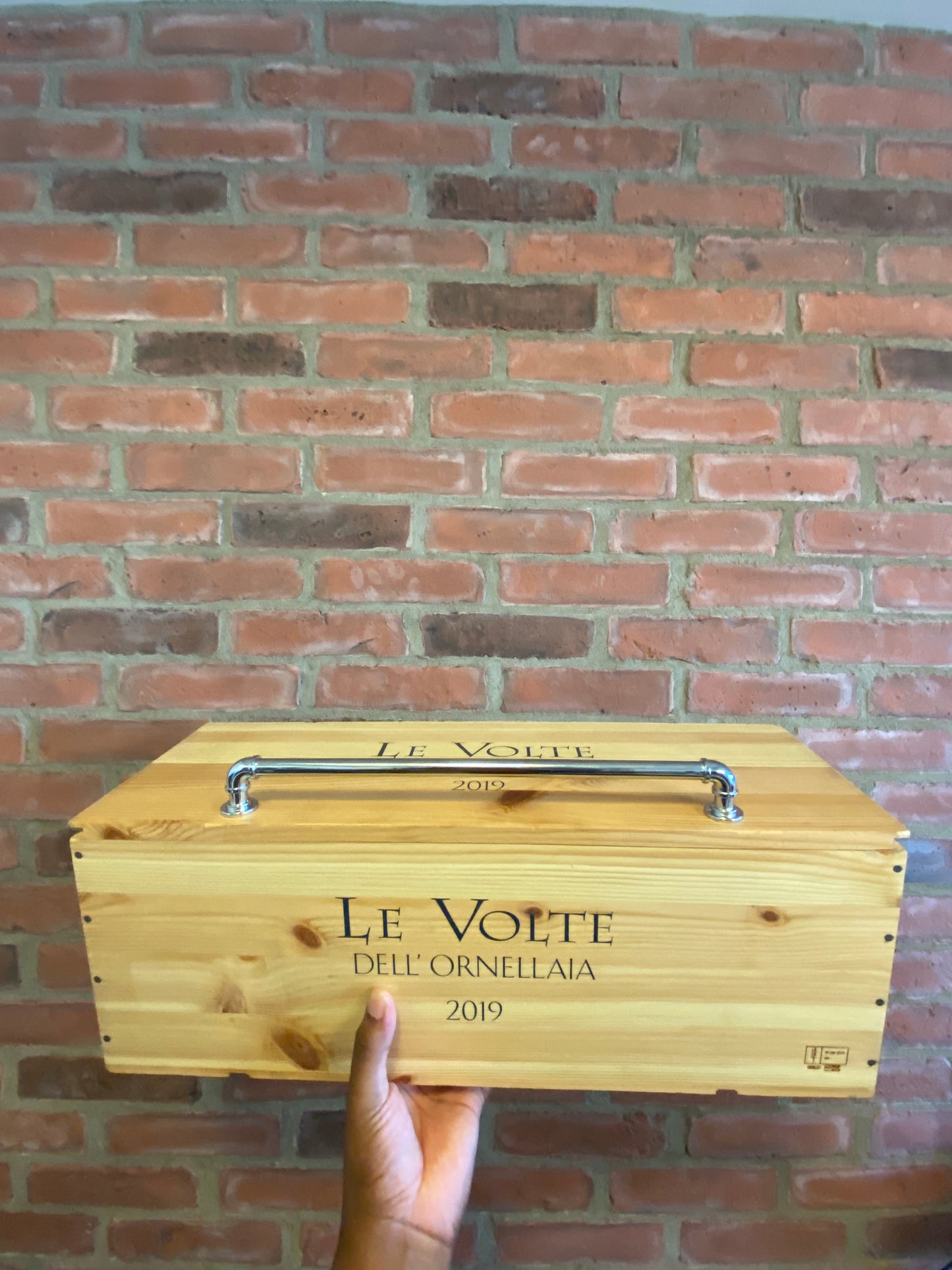 Le Volte Red Blend upcycled wooden wine crate Storage Box with Hinged Lid from Ornellaia winery in Tuscany, Italy.