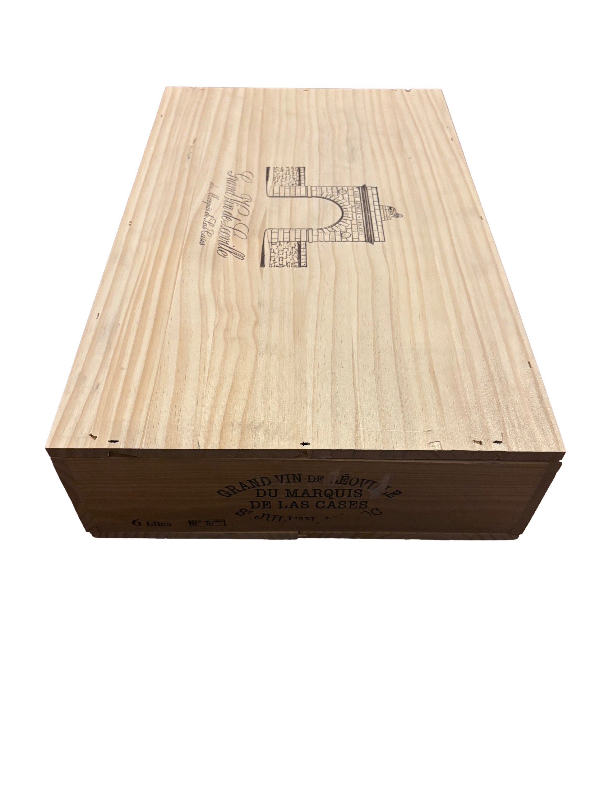 Château Léoville du Marquis repurposed wooden wine crate with Detached Lid from Château Léoville-Las Cases winery in Bordeaux, France.