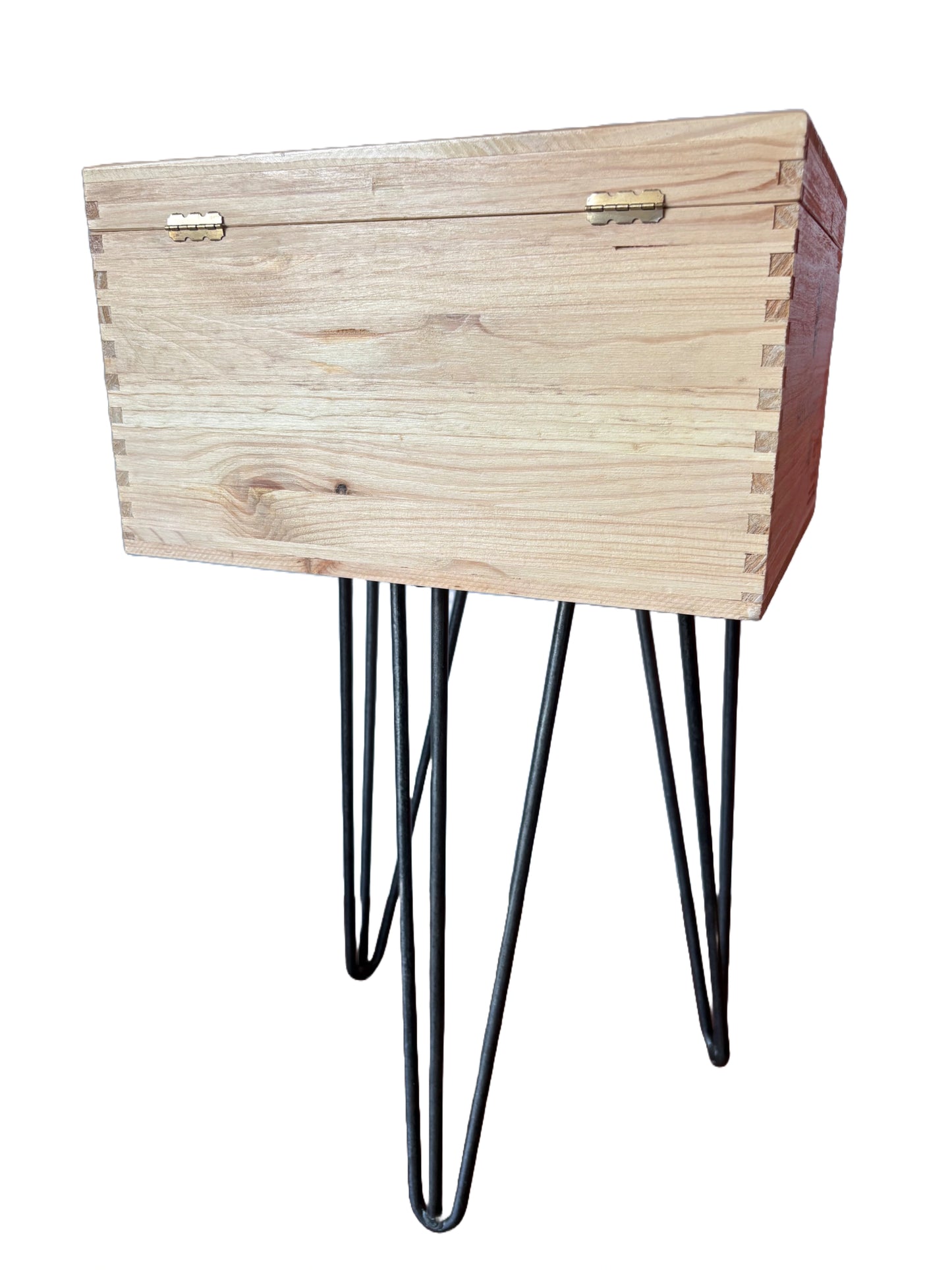 Sassoregale Vermentino upcycled wooden wine crate Side Table with Hinged Lid from Sassoregale winery in Tuscany, Italy.