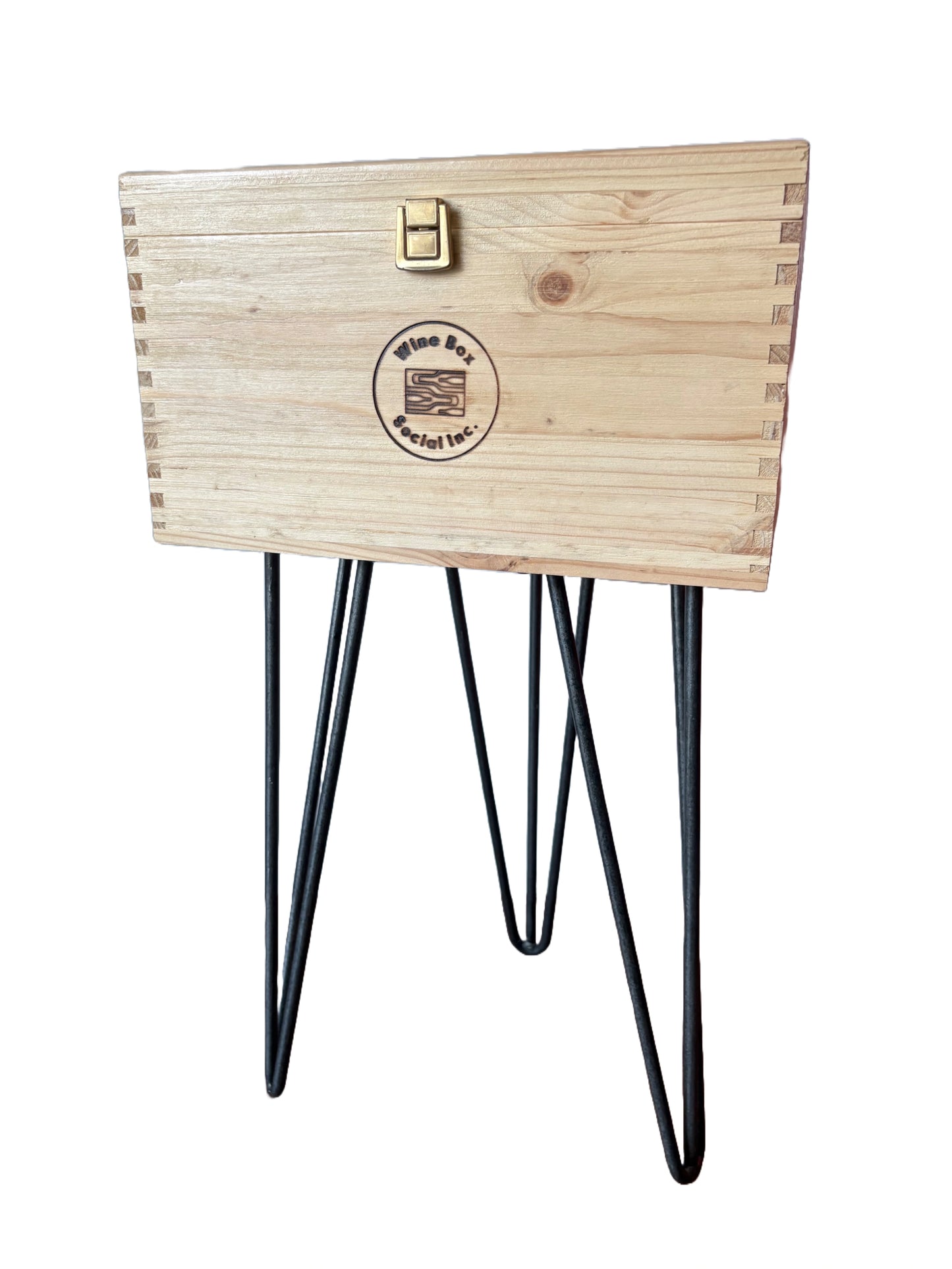 Sassoregale Vermentino upcycled wooden wine crate Side Table with Hinged Lid from Sassoregale winery in Tuscany, Italy.