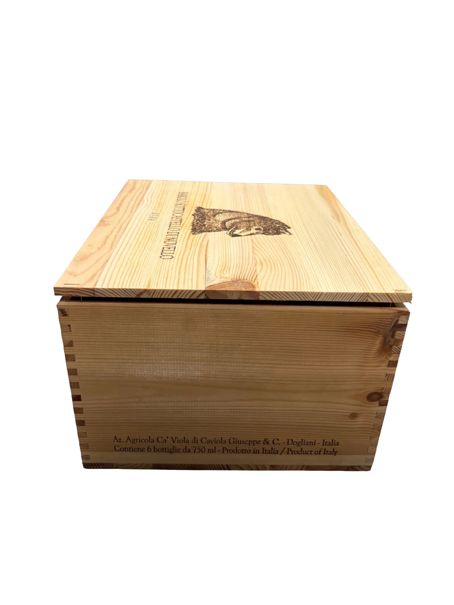 Sottocastello Barolo repurposed wooden wine crate with Detached Lid from Ca'Viola winery in Piedmont, Italy.
